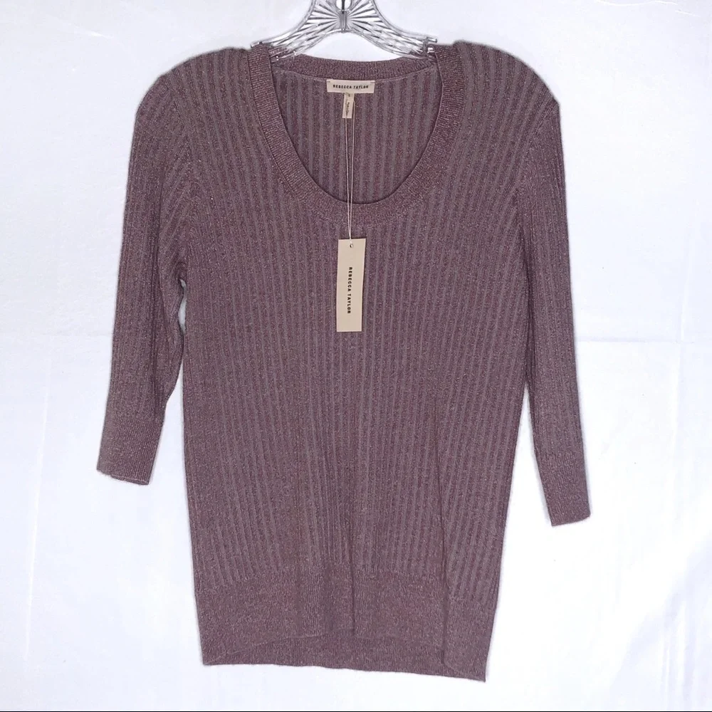 Rebecca Taylor Metallic Ribbed Scoop Neck Sweater